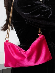 Women Satin Underarm Shoulder Bag With Gold Chain Strap Minimalist Niche Style Party Evening Solid Color Handbag