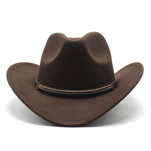 Close-up of deep brown wool felt cowboy hat featuring an intricate beaded decorative band