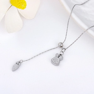 Polished silver stainless steel necklace with cute rabbit and carrot pendants on O-chain