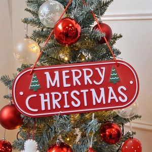 Merry Christmas Hanging Sign Metal Iron MDF Wood Door Wall Decor Red Festive Holiday Ornament For Home Window