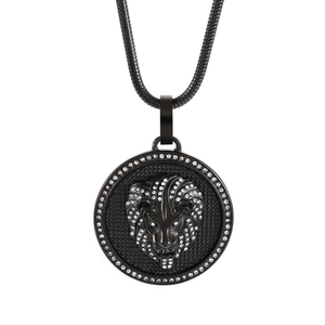 Black lion head medallion necklace with white cubic zirconia and matching snake chain