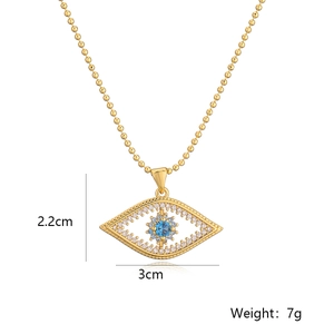 18K gold plated evil eye pendant necklace with blue and white cubic zirconia stones