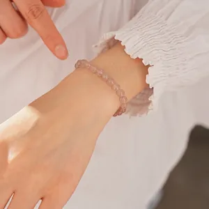 Elegant strawberry quartz beaded bracelet for women with soft pink translucent stones