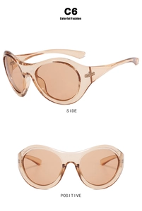 Front and side views of large Y2K champagne oversized wrap cycling sunglasses