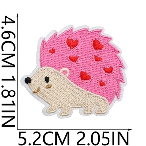 Pink hedgehog embroidery patch for Valentine's Day with dimensions 5.2cm x 4.6cm