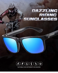 Black sports sunglasses with blue mirrored lenses for cycling and outdoor activities