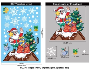 Größentabelle für Weihnachtsaufkleber BQ277 mit Weihnachtsmann- und Pinguin-Motiven