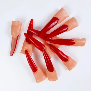 Halloween witch finger set with long red pointed nails for cosplay and party dressing