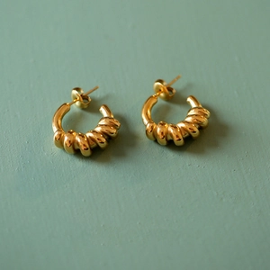 French vintage 18K gold-plated stainless steel twisted C-shaped hoop earrings