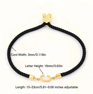 Classic black braided rope bracelet with adjustable golden letter C charm and metal slider