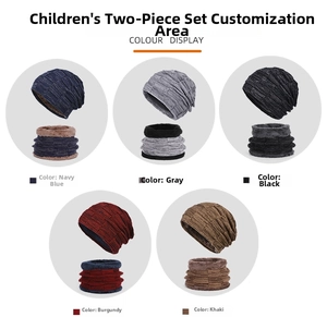 Winter knit beanie and neck warmer set in five colors: navy, grey, black, burgundy, and khaki