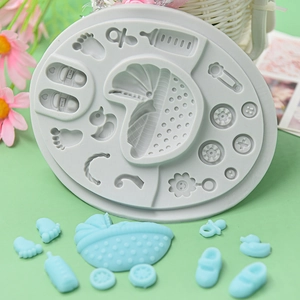 Baby shower silicone fondant mold with stroller and bottle shapes for cake decorating