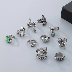 Snake Ring For Men Stainless Steel Retro Hip Hop Punk Style Wrapped Spiral With Red Green Gemstone Eyes