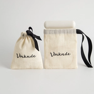 Jewelry Drawstring Pouch Cotton Linen Jewelry Packaging Bags With Black Ribbon Bow For Small Gift Storage Elegant Fabric