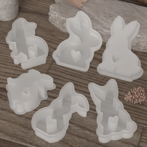 Detailansicht der 6-teiligen 3D-Herz-Hasen-Silikonform für DIY-Harz und Kerzenherstellung