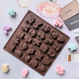 25-cavity Christmas chocolate silicone mold with Santa and reindeer shapes for baking