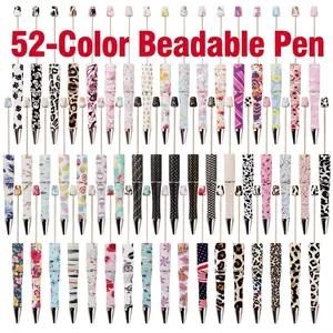 DIY Beadable Ballpoint Pens Plastic Metal Material Colorful Printed Patterns Leopard Floral Cow Writing Stationery Gift