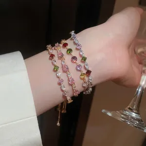Elegant set of 4 adjustable gold bracelets with colorful zircon water-drop and diamond shapes