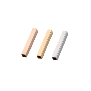 Mirror polished 3D hollow rectangle tube spacers in rose gold, gold, and silver finishes