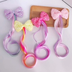 Glitter bow hair clips with long gradient curly hair extensions for girls in four colors