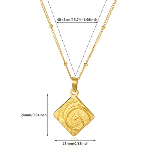 18K gold plated stainless steel necklace with diamond-shaped pendant and spiral patterns