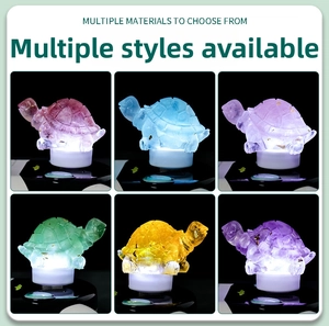 Detailed macro view of turtle night lights in six colors with glowing LED bases