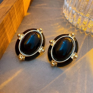 Retro French Vintage Oval Stud Earrings Gold Plated Alloy Drip Oil Jewelry With 925 Sterling Silver Earring Post For Women