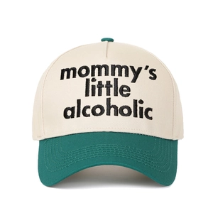 Two-tone beige and dark green baseball cap with mommy's little alcoholic embroidery