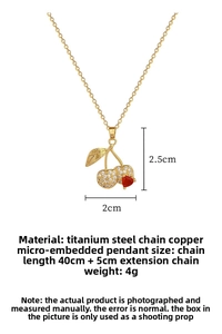 Detailed size specifications for a luxury red cherry pendant necklace with cubic zirconia