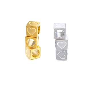 6mm stainless steel square heart beads in gold and silver for DIY jewelry making