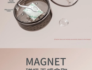 Detail of dual-layer magnetic orthodontic retainer case with strainer and accessories