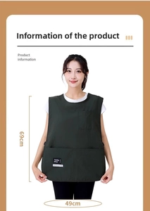 Front view of waterproof dark green apron vest with large tool pockets and adjustable size
