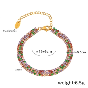 Detail of titanium steel bracelet featuring colorful zircon stones and dimensions 16+5cm