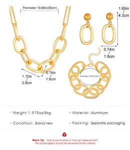 Detailed size specifications for gold aluminum chunky chain necklace earring bracelet set