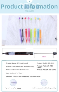 Detail showing DIY beaded pencil dimensions and colorful 0.5mm lead refillable design