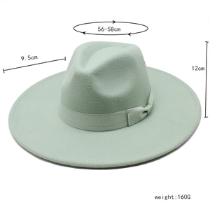 Detaillierte Größentabelle für minzgrünen Fedora-Hut mit Krempenbreite und Höhe