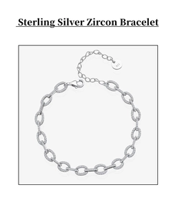 Détail d'un bracelet chaîne en argent sterling 925 avec zircons et poinçon d'argent