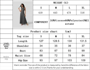 Tabla de tallas detallada con medidas y materiales para vestido largo de punto
