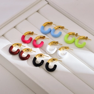 U-shaped stainless steel earrings in multiple enamel colors with golden metal plating