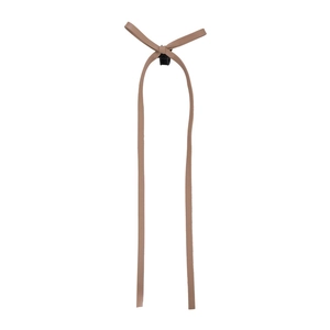 Milk tea brown leather bow hair claw clip with long ribbons for elegant hairstyling