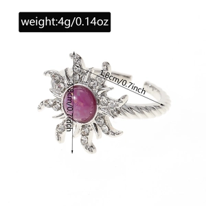 Detailed view of sunflower ring with purple gemstone, weight 4g and diameter 1.8cm