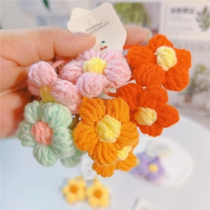 Élastiques à Cheveux Fleur au Crochet Faits à la Main pour Filles Doux Bandeaux en Fil de Laine Élastiques Chouchous Floraux Mignons Accessoires de Coiffure pour Enfants