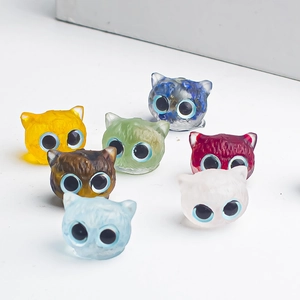 Mini Cat Head Figurine Natural Crystal Gravel Resin Ornament Cartoon Big Eyes Colorful Desktop Decor Home Decoration Gift