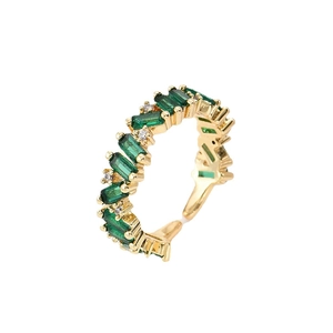 18K gold plated ring with a green rectangular zircon and micro-paved white stones
