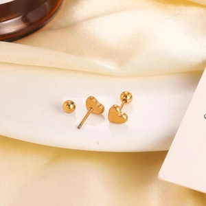 Minimalist 18K gold plated heart stud earrings with secure screw-back ball design