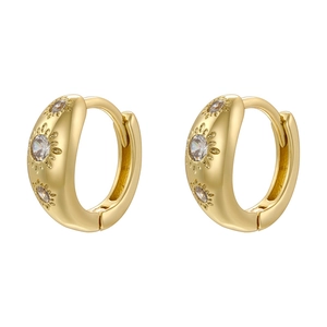 Layered gold hollow C-shaped ear cuffs with starburst zircons in bright 18K gold finish