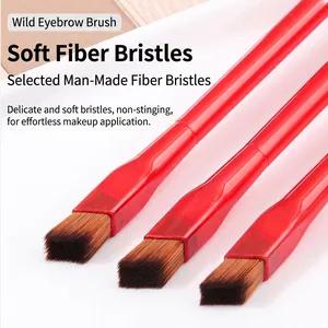 Three red angled wild eyebrow brushes with brown gradient synthetic fiber bristles