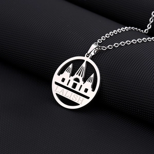Silver stainless steel Lalish pendant necklace featuring an intricate hollow round design