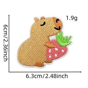 Detailed size chart for cartoon capybara embroidery patch with precise dimensions
