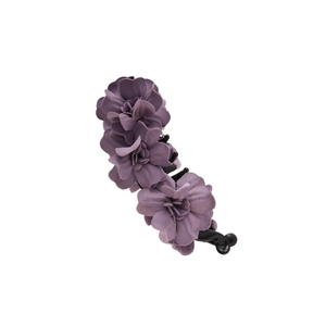 Pince à cheveux banane élégante avec triple fleurs en tissu violet et fini noir